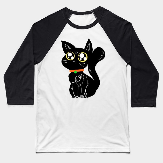 Cute Halloween Black Cat Baseball T-Shirt by saradaboru